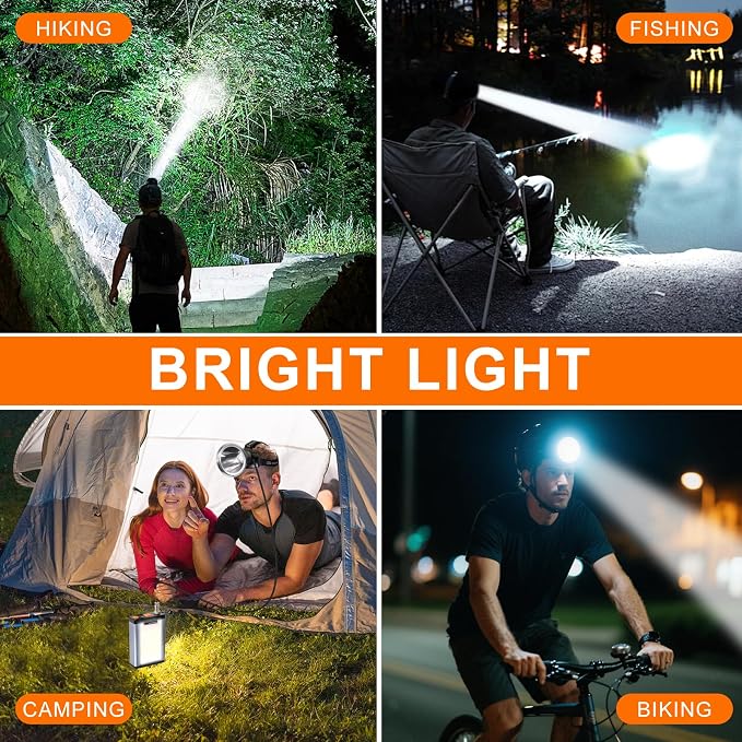40W Ultra Bright Aluminum Alloy High Lumen LED Headlamp – Rechargeable, Waterproof & Lightweight with Motion Sensor and 6 Light Modes – Ideal for Camping, Hiking, Running, Fishing, and Emergency Use
