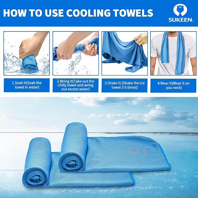 Sukeen Cooling Towel (40"x12") for Neck & Head - Soft Breathable Chilly Sweat Towel for Yoga, Golf, Gym, Camping, Running, Workout & More Activities