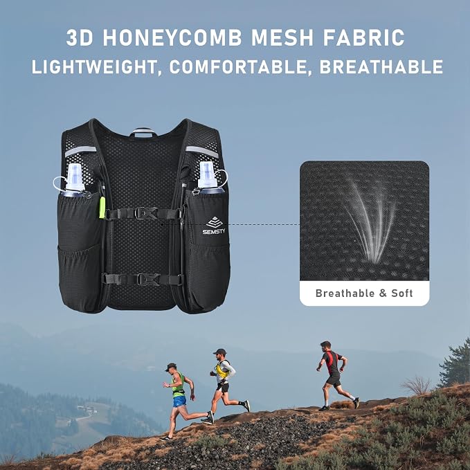 Running Vest for Women Men, 5L Hydration Vest with Dual 500ml Soft Flask, Lightweight Water Backpack, Adjustable Chest Straps Running Hydration Backpack for Running Cycling Hiking