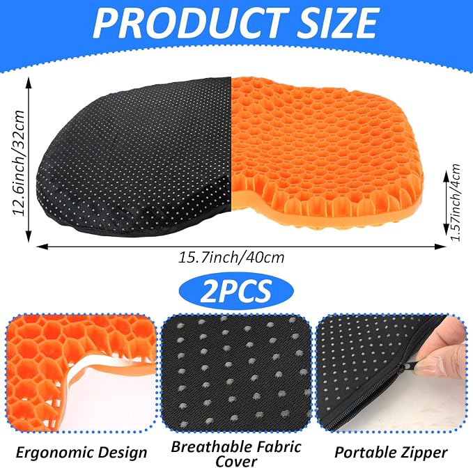 YEXEXINM 2 PCS Anti Slip Kayak Seat Cushion Thick Waterproof-Gel Breathable U Shape Seats Pad with Non-Slip Cover for Sit in Inflatable Kayak Canoe & Boat Kayak Accessories for Fishing Kayak, Orange