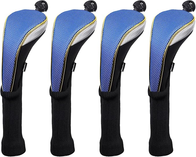 Andux 4Pcs/Set Long Neck Gold Golf Hybrids Club Head Covers with Dial No. Tag MT/HY15