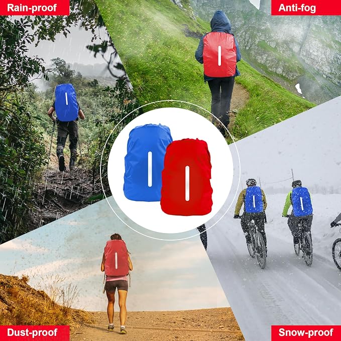 LAMA 2 Pack Waterproof Rain Cover for Backpack, Reflective Rucksack Rain Cover for Anti-Dust/Anti-Theft/Bicycling/Hiking/Camping/Traveling,M Size (for 30L-40L Backpack), 1 Pcs Dark Blue + 1 Pcs Red