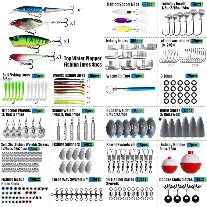 326 Pcs Fishing Tackle Box Kit – Complete Fishing Gear Set with Lures, Hooks & Spoons for Freshwater & Saltwater | Bass Fishing Kit | Fishing Gifts for Men | Fishing Equipment for Beginners