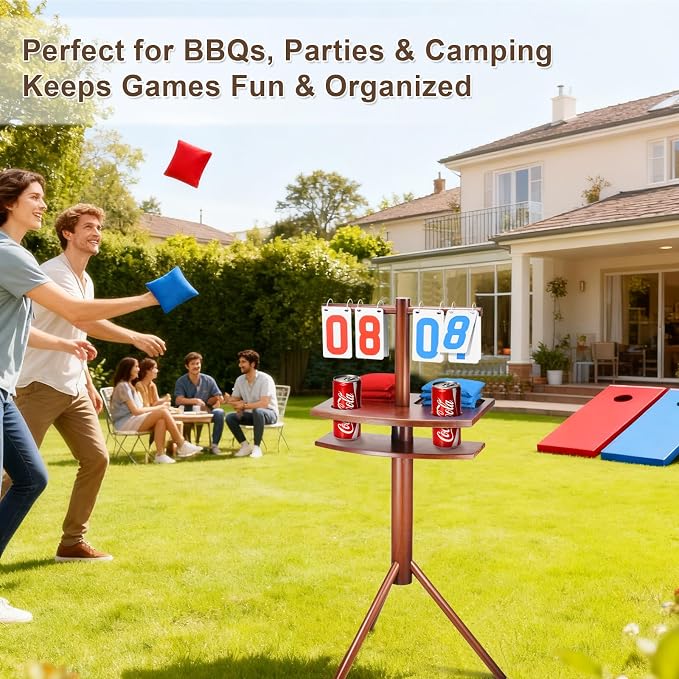 Triceratops Wooden Cornhole Scoreboard with Drink Holders – 41" Tall Outdoor Yard Score Keeper with Flip Cards (0–99),