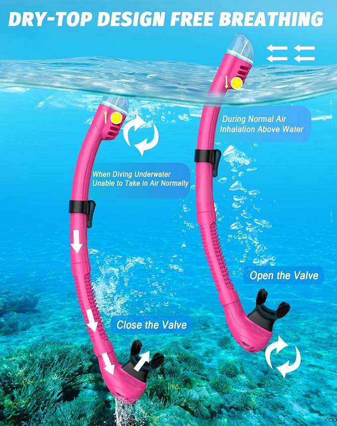 Snorkeling Gear for Adults, Snorkel Mask Set 180° Panoramic View Snorkel Gear, 100% Food-Grade Silicone Anti-Fog Anti-Leak Dry Top Diving Mask for Snorkeling Swimming Scuba Diving