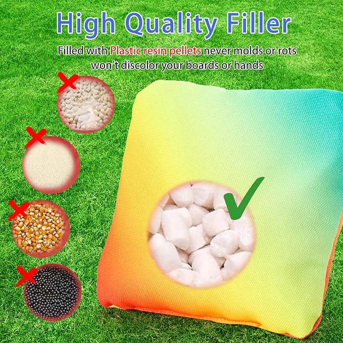 EunHo Double Sided Set of 8 Cornhole Bags Regulation Size & Weight Sticky and Slick Professional Corn Hole Bean Bags Multicolored
