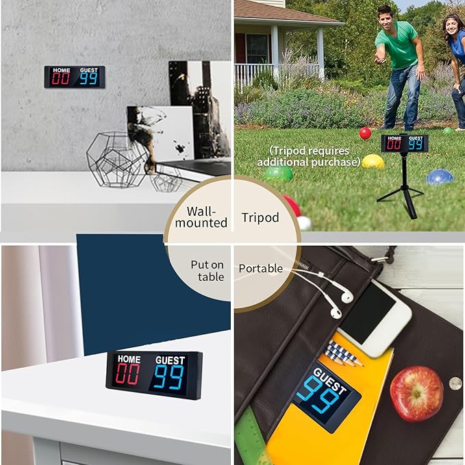 YZ LED Portable Digital Scoreboard, Tabletop Electronic Scoreboard with Remote, Score Keeper for Games Cornhole/Basketball/Ping Pong/Baseball/Tennis/Volleyball Indoor Outdoor