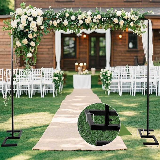 8.2FT Square Wedding Arch,Metal Arch Backdrop Stand Heavy Duty Adjustable,Extra 2 Clamp Change Over The Table Rod Stand,Black Balloon Arch Stand for Valentine Party Decor,Photoshoot Backdrop Stand Kit