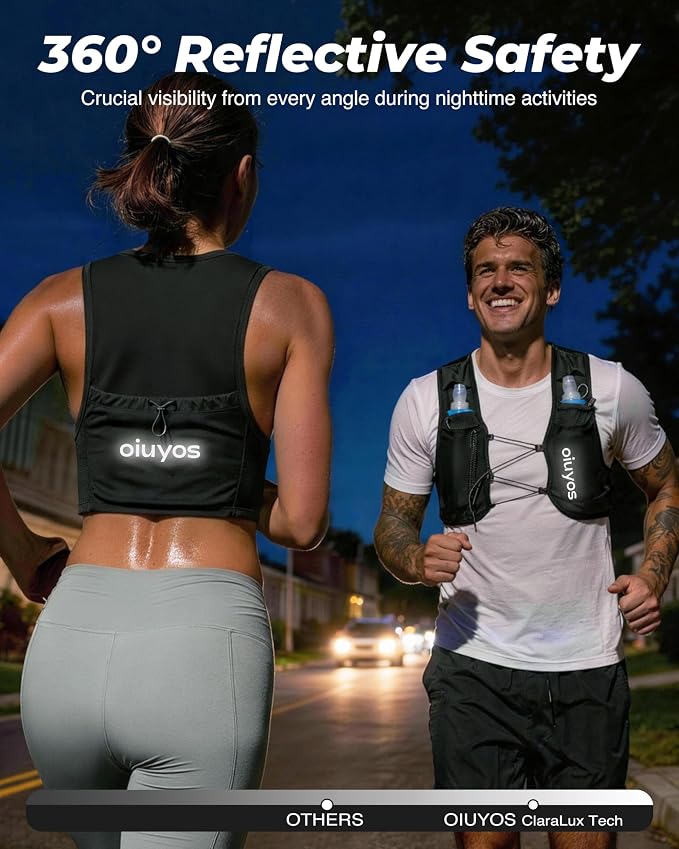 Running Vest for Women Men - Adjustable Chest Straps Running Hydration Vest with 500ml Soft Flask & Phone Holder - Lightweight Reflective Hydration Backpack for Runner Marathon Essentials