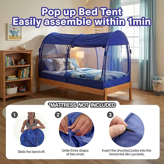 Alvantor® Mosquito Net Bed Canopy Bed Tents Dream Tents Privacy Space Full Size Sleeping Tents Indoor Pop Up Portable Frame Breathable Cottage Navy (Mattress Not Included)