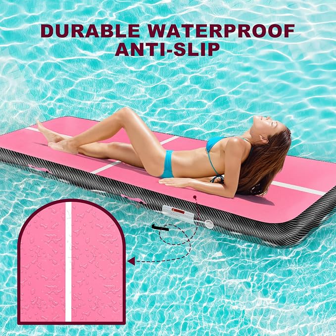 Inflatable Gymnastics Mat 10ft/13ft/16ft/20ft/ Air Tumbling Track Mats 4/8 inches Thick for Home Use/Training/Cheerleading/Yoga/Water with Pump