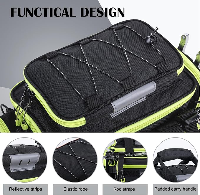 Goture Fishing Tackle Bag with 4 Tackle Boxes, Soft Side 600D Water-Resistant Cross Body Sling Fishing Bag with Rod Holder, Small Saltwater Gear Storage Tactical Bags, Gifts for Men/Women