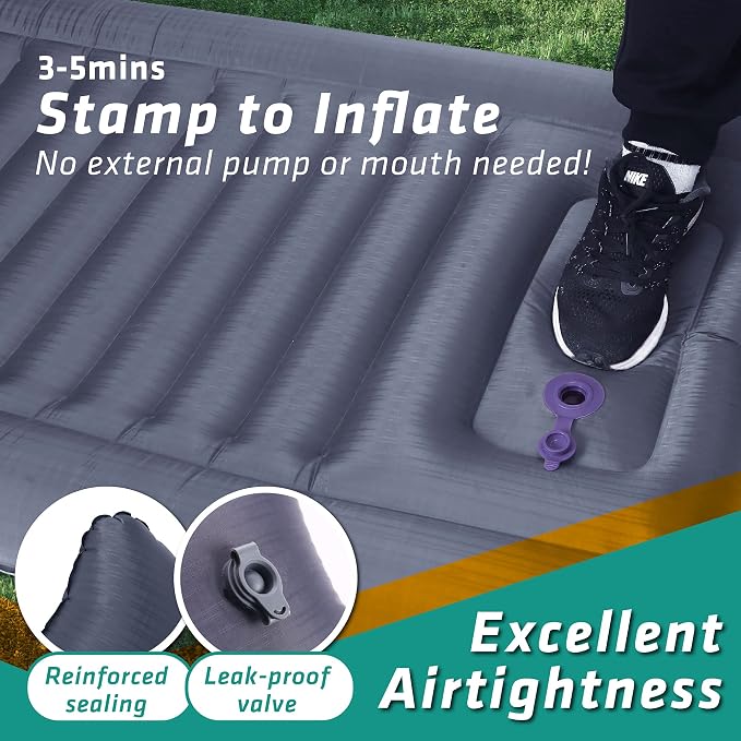 TREKOLOGY Sleeping Pad for Camping - Infaltable Mat – 73.2"x 29.9" Premium with Built‑in Pump, Neck‑Support Pillow, Thick 4.9" Height – Ultralight Sleep Pad for Tent, Backpacking & Travel
