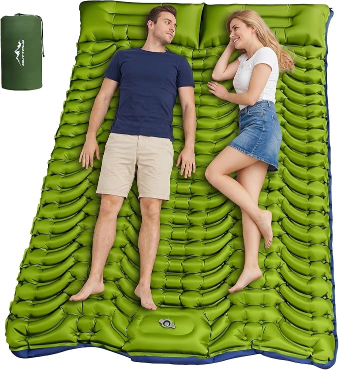 Double Sleeping Pad, Ultralight Self Inflating Camping Sleeping Pad for 2 Person with Pillow, Built-in Foot Pump, Portable Camping Mat for Backpacking, Hiking, Beach, Travel Tent