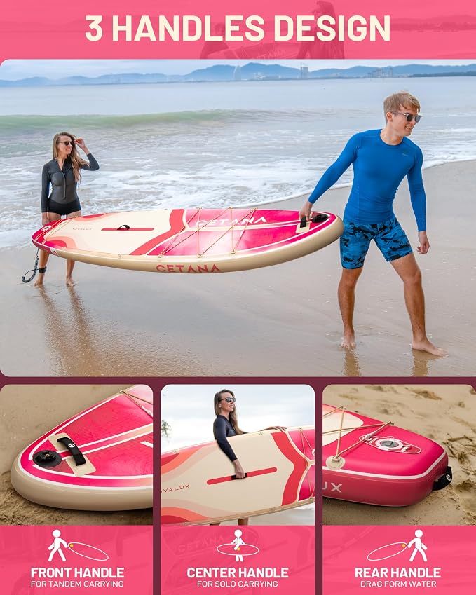 CETANA Extra Wide Inflatable Paddle Board 11'6 x 35" x 6", 450LB High Weight Capacity Wide Stable Stand Up Paddle Board for Beginners, 2–3 Person Large Paddleboard with 3 Fins, Dual Bungee, 15 D Rings