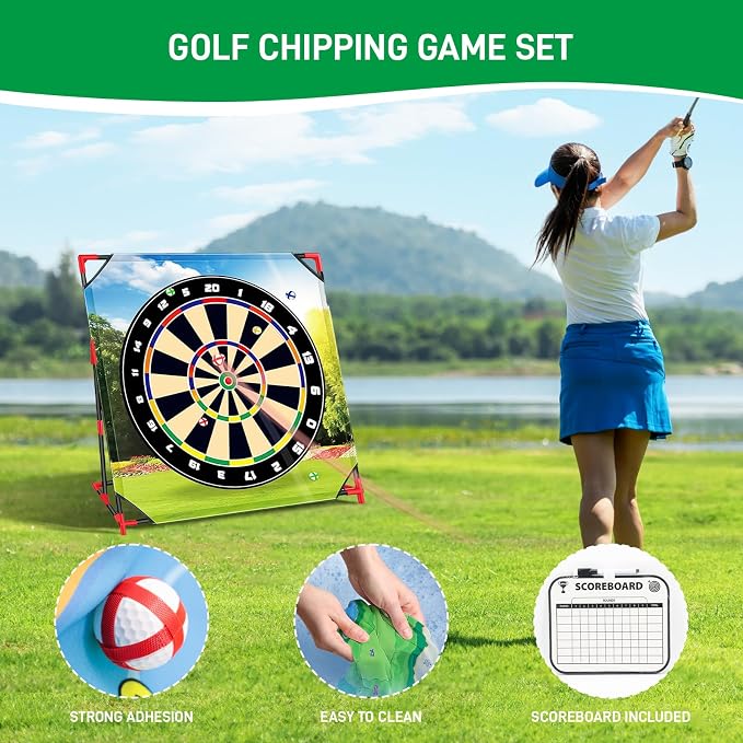 Golf Chipping Game with Stand,Upgrade 54"x 54" Golf Hitting Mat and Practice Set with Sticky Balls Perfect for Backyard Indoor Outdoor Family Battle Game,Christmas Ideal Gifts for Kids Adults (Green2)