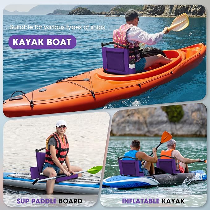 Fragess Bleacher seat, Stadium Seats with Back Support and Thick Cushion, Bleacher Chairs with Shoulder Strap and Side Pocket, Stadium Seat for Bleachers, Perfect for Sports Events(Purple)