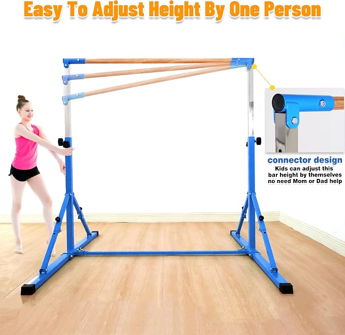 MARFULA 4FT/5FT Gymnastic Bar Set Gymnastics Kip Bar with 5 Ft Length 4Ft Inner Width 5ft Adjust Height Gymnastics Training Bar Equipment for Kids Professional Training Home and Club Use