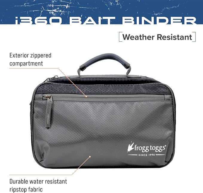 FROGG TOGGS Bait Binder, Fishing Tackle and Bait Storage, Salt Water Resistant Soft Sided Tackle Bag, Black, i360