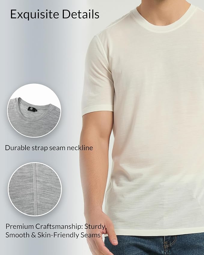 Merino Wool & Tencel Blend T Shirt for Men, Redefined Softness, Lightweight Comfort