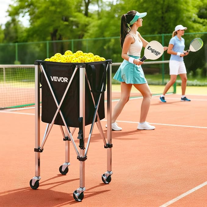 VEVOR Tennis & Pickleball Hopper Holds 200/175/150/120 Balls, 3-in-1 Tennis Foldable Pickleball Basket Cart for Easy Installation, Storage Bag for Tennis Training & Teaching
