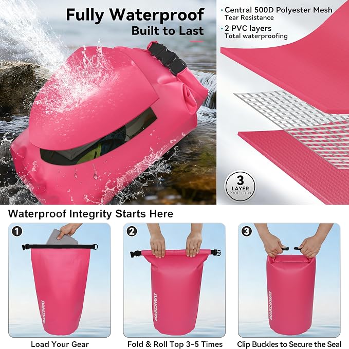 MARCHWAY Floating Waterproof Dry Bag Backpack 5L/10L/20L/30L/40L, Roll Top Sack Keeps Gear Dry for Kayaking, Rafting, Boating, Swimming, Camping, Hiking, Beach, Fishing