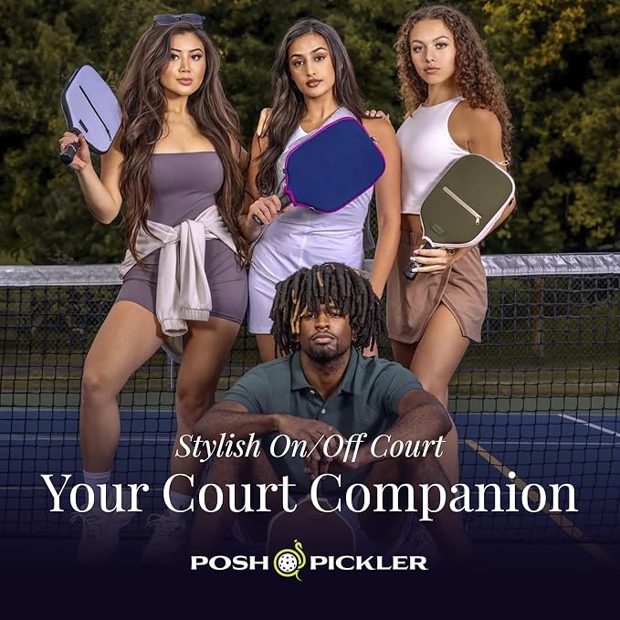 Posh Pickler Crossbody Neoprene Pickleball Bag - Paddle Cover with Adjustable Strap, Built-in Pocket for Essentials, Carabiner Fence Clip, Add-On Ready D-Rings, and Durable Design for Everyday Use