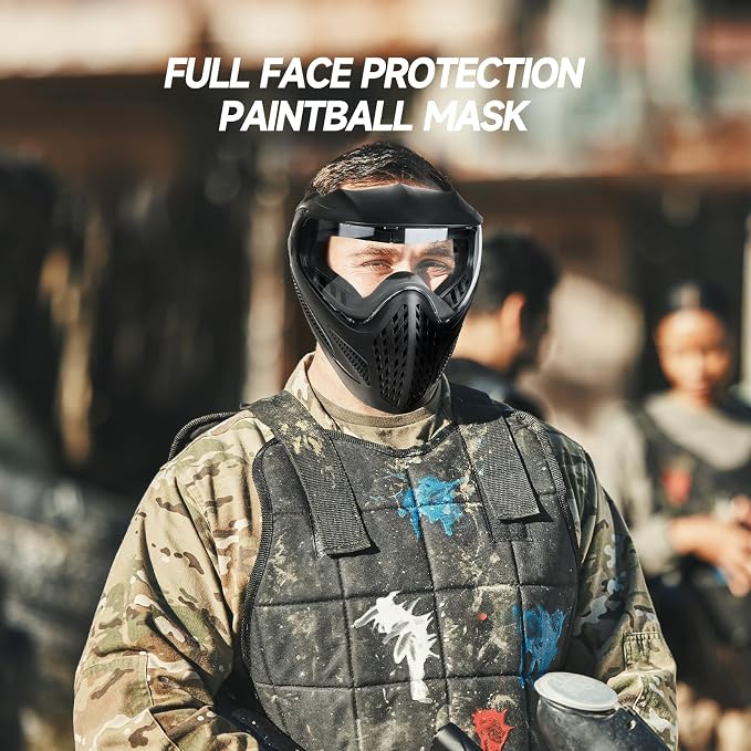 Xaegistac Paintball Mask-Intergrated Sun Visor Airsoft Mask, Wide Field of View, Anti Fog, Adjustable Headband for Paintball, Airsoft