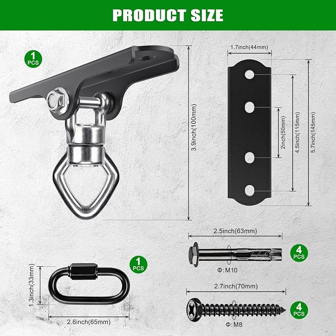 360° Swivel Swing Hanger with Ball Bearing Swing Ceiling Mount Hanging Chairs Hanger 900 LBS Capacity Aerial Silks Mount Hardware for Hammock Chair, Porch Swings, Tire Swings, gym rings, Heavy Bag