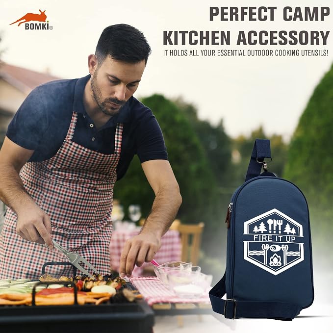 BOMKI Grilling & Camping Cooking Utensils Set - BBQ & Camping Kitchen Set with Case