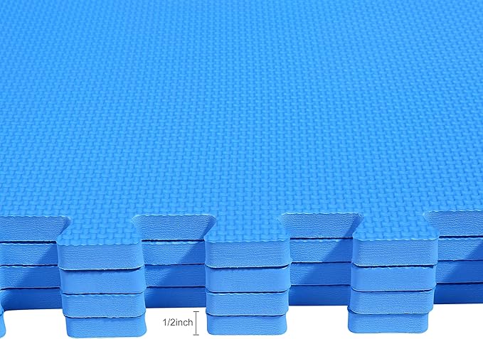 BalanceFrom Puzzle Exercise Mat 1/2" Thick, EVA Interlocking Foam Floor Tiles for Home Gym, Mat for Home Workout Equipment, Floor Padding for Kids, Blue, 24 in x 24 in x 1/2 in, 144 Sq Ft - 36 Tiles