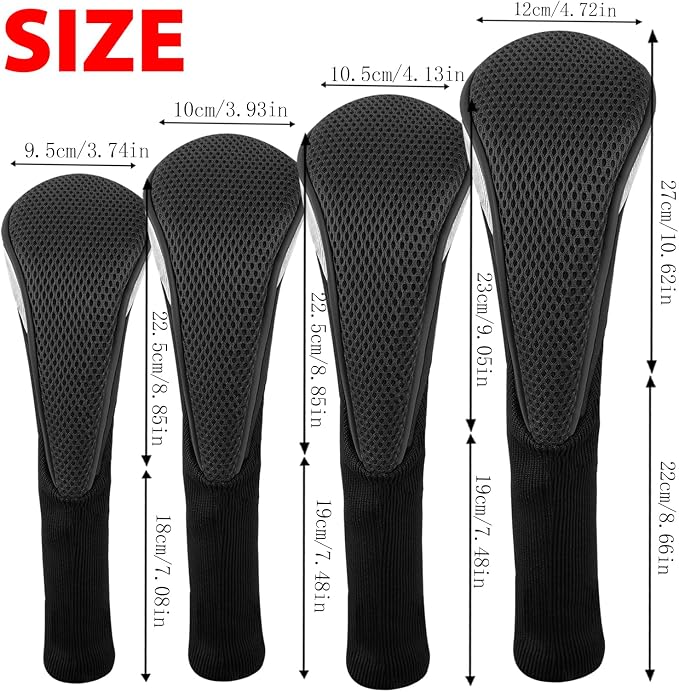 Andux 4pcs/Set Mesh Golf 460cc Driver Fairway Wood Club Head Covers Long Neck with No. Tags