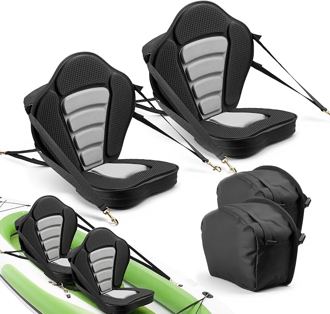 VEVOR Kayak Seat, Universal Paddle Board Seat with Adjustable Back Support, Multiple Thickness Options (0.5” to 2.6”), Soft Padded Cushion & Storage Bag for SUP, Canoe, Fishing Boat, Inflatable Kayak