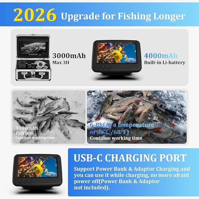 Underwater Fishing Camera, 4.3 Inch LCD, Infrared Night Vision, Wide Angle IP68 Waterproof Portable Fish Camera for Ice, Lake, Boat & Kayak Fishing