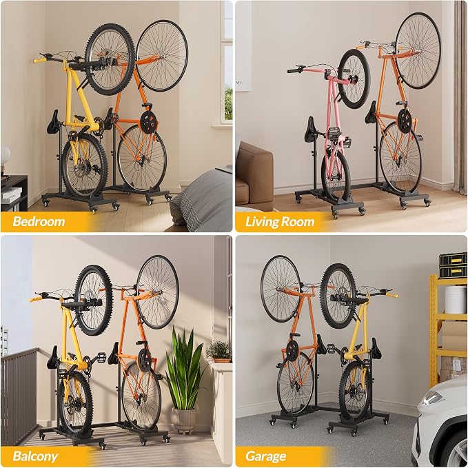 Sttoraboks Vertical Bike Stands (2 Pack)，Standing Bike Rack for Garage Floor，Upright Bicycle Floor Stand Indoor Bike Holder with Adjustable Height for Garage & Apartment - for Wheels Sizes up to 29”
