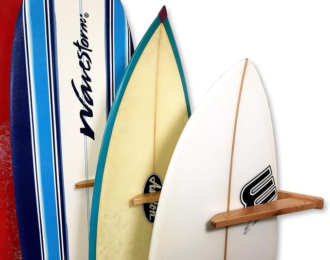 StoreYourBoard Vertical Timber Surfboard Wall Rack, Holds 6 Surfboards, Home and Garage Storage Mount System (Natural)
