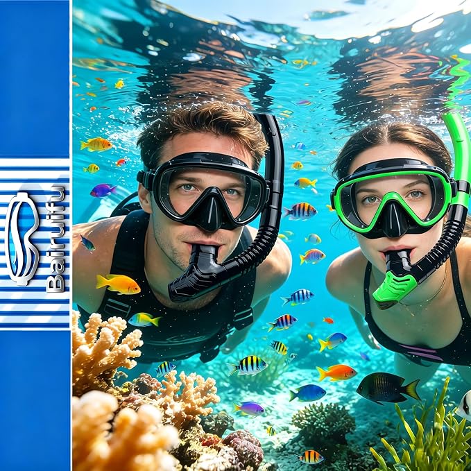 Snorkeling Gear for Adults 2-Pack | Anti-Fog & Anti-Leak Snorkeling Mask | Breath-Free Dry Snorkel | 180° Panoramic View with Quick-Dry Bags