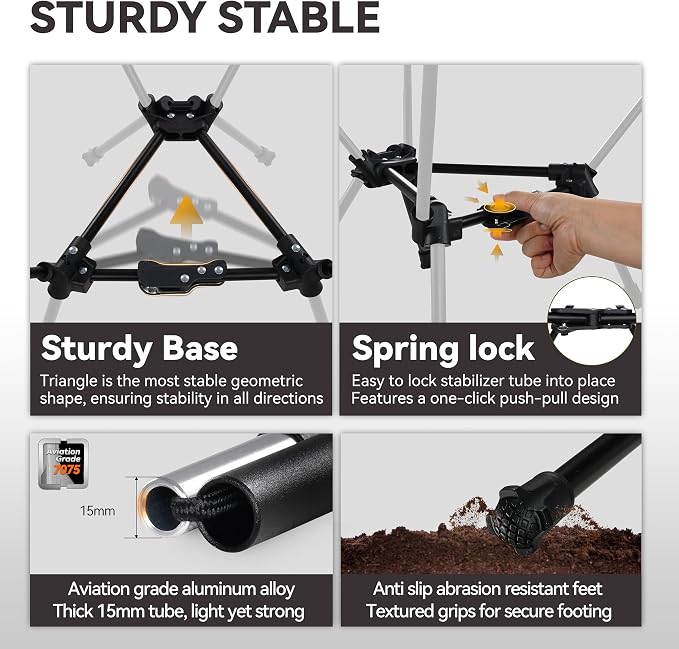 MARCHWAY Lightweight Folding Camping Chair with Spring Lock, Stable Compact Portable for Outdoor Camp, Travel, Beach, Picnic, Festival, Hiking, Backpacking (Lowback Black)