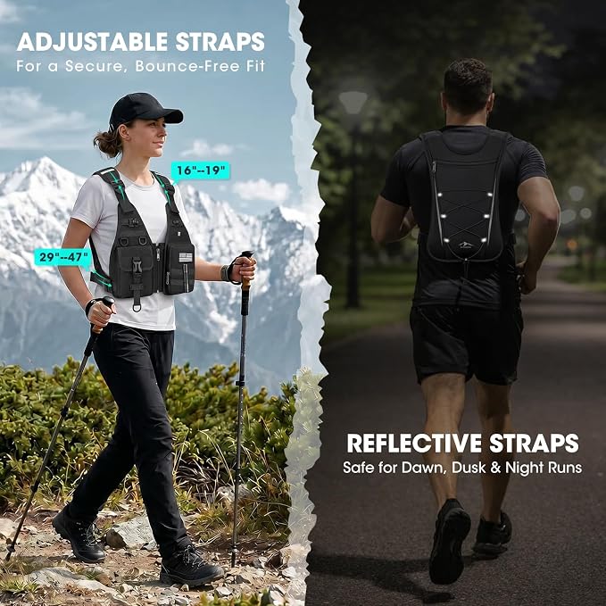RAINSMORE Hydration Backpack with 2L Water Bladder, Lightweight Running Vest for Men Women, Adjustable Water Chest Pack for Hiking, Cycling, Marathon