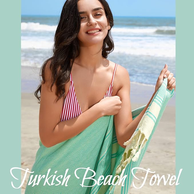 Your Choice Turkish Beach Towel (71x41) - 100% Cotton Turkish Towel, Sand Free Quick Dry Oversized, Lightweight Compact Travel Towel - Color Mint Green