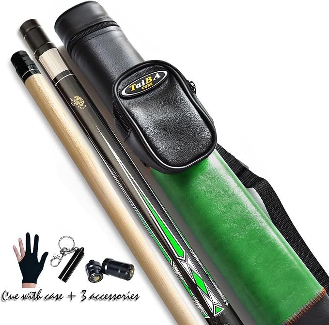 Tai ba cues 2-Piece Pool cue Stick + Hard Case, 13mm Tip, 58", Hardwood Canadian Maple Professional Billiard Pool Cue Stick 18,19,20,21,22 Oz Pool Stick (Selectable)-Blue, Black, Red, Gray, Green
