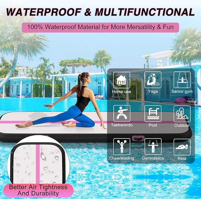 Air Gymnastics Tumbling Mat, 6.6ft/10ft/13ft/16ft/20ft Inflatable Track Mat for Home/Outdoor Training, 4/8 inch Thick Gym Mat with Electric Pump for Kids & Adults