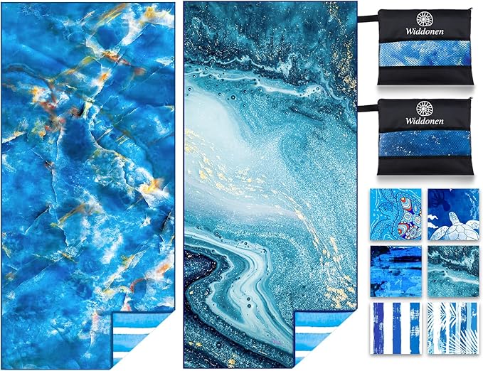 Widdonen Lightweight Thin Microfiber Beach Towel Sand Free Quick Dry Absorbent Compact Soft Pool Swim Travel Towels Extra Large Oversized Beach Accessories Packable Essentials Stuff Gifts for Adult