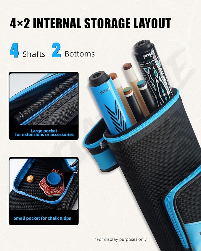 CRICAL Pool Cue Case 2x4 Hard Pool Stick Case Holds 2 Butts and 4 Shafts for Adults Billiard Cue Case with Soft Shoulder Straps