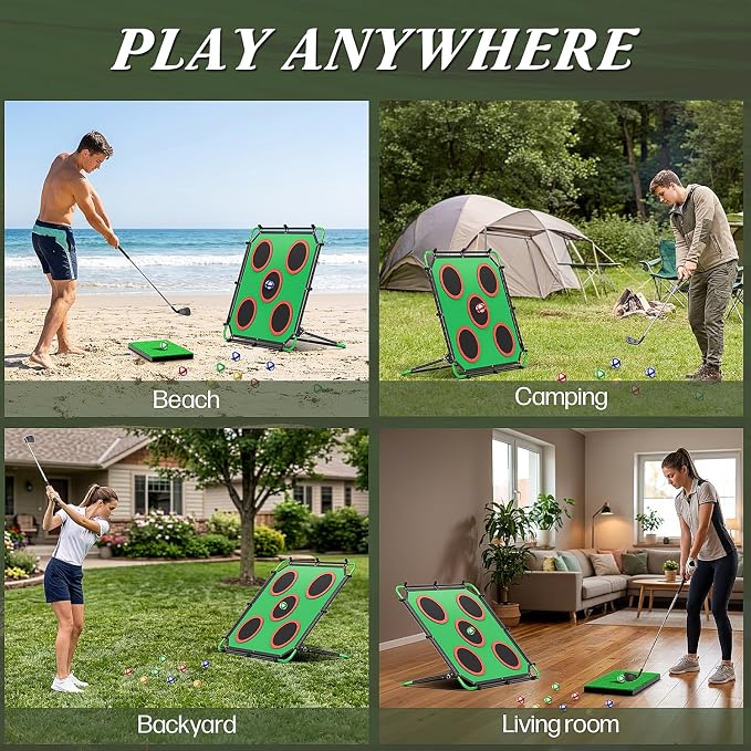 IGRL Golf Game, Golf Chipping Game Set with 4 Adjustable Angles & Sturdy Metal Tube, Portable Golf Target Game for Adults with Club, Balls, Mat & Carry Bag, Indoor Outdoor Backyard Lawn Gifts for Men