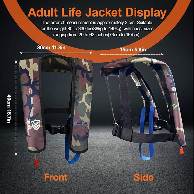 Automatic Inflatable Life Jacket | Inflatable PFD Jackets for Adults|Kayak Life Vest | for Outdoor Water Sports | Fishing Sailing | Jet Skiing | Supports up to 330 lbs