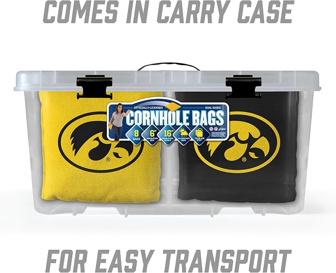 YouTheFan Officially-Licensed NCAA Set of 8 Cornhole Bags - All Weather Dual Sided Slide & Stop - Regulation Size with Carry case