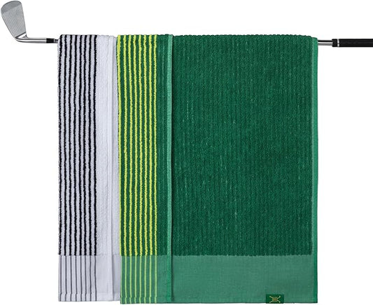 Handy Picks Caddie Golf Towel, Extra Large 44” x 22” Caddy Towel for Tour Professionals, Selected Soft Cotton, Absorbent with Professional Edge Finishing (White/Green, Pack of 2)