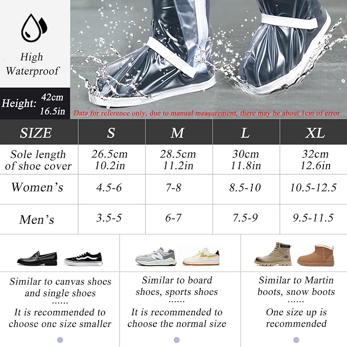 SooGree Waterproof Rain Shoe Covers Men Reusable Foldable Rain Snow Boot Shoe Covers with Reflector Non Slip Shoe Protector for Raining Day,Cycling,Gardening,Fishing,Hiking, Farming