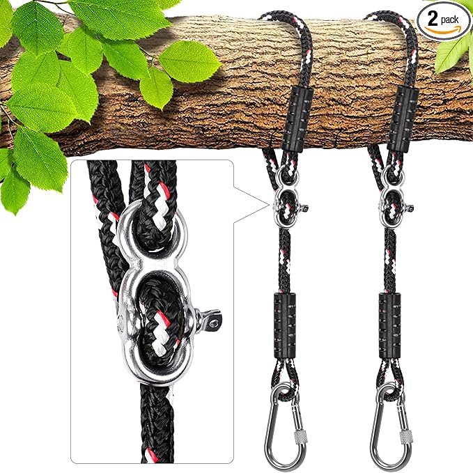 SELEWARE Heavy Duty Tree Swing Ropes, Adjustable Hammock Tree Straps Hanging Kit with Locking Carabiners, 3FT Tree Swing Straps for Outdoor Swings Hammock Playground Set Accessories (Black, 2 Pack)